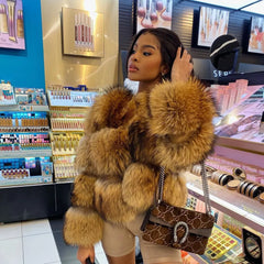 Brown thick faux fur short winter jacket