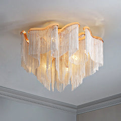 Cascading tassel chandelier with integrated dimmable LED bulbs
