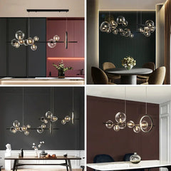 Bubble glass chandelier styled in a modern dining room