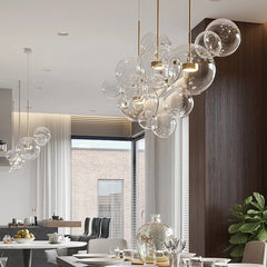Bubble pendant chandelier illuminating a modern dining room