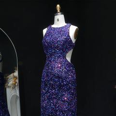 Sequin prom gown with built-in support and sleek open back