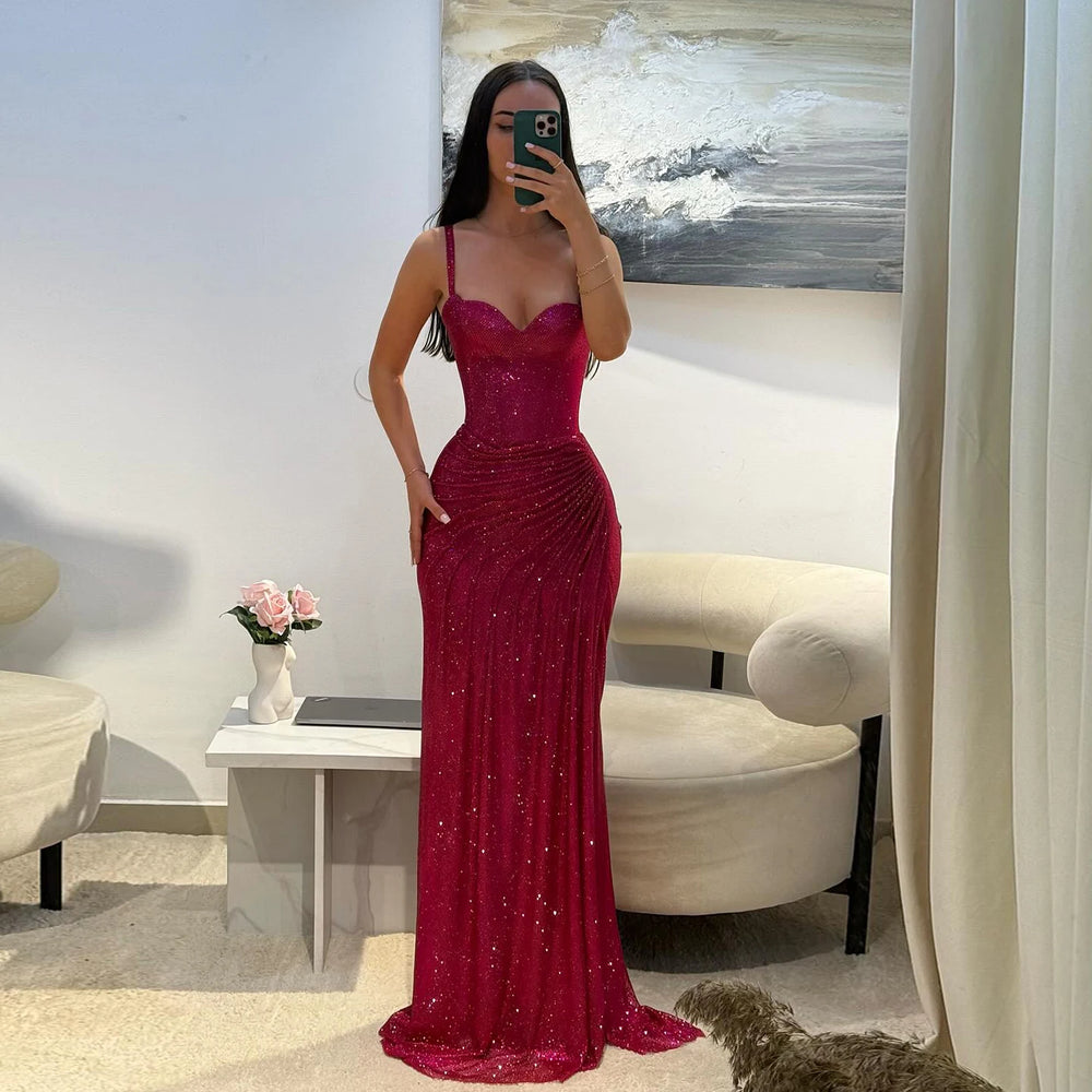 Full-length sparkle tulle mermaid gown with slim shoulder straps