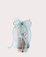 Butterfly-knot sequin bridal shoes with stiletto heel