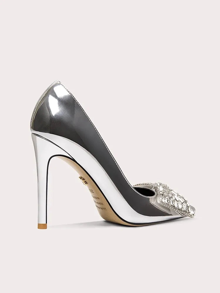 Butterfly knot silver evening shoes for weddings and celebrations