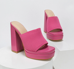Pink platform chunky heel mules with open toe