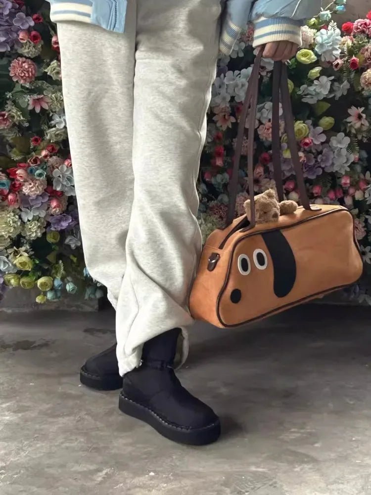 Cartoon dog teddy tote bag for students and weekend getaways