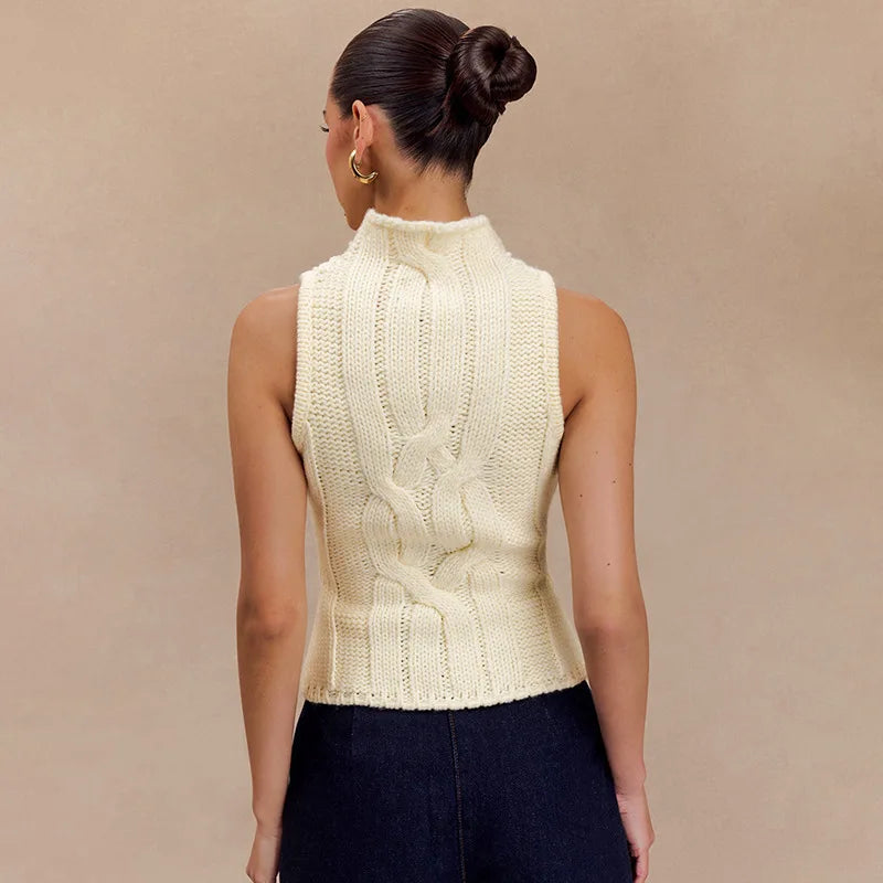 The loose fit of the vest, highlighting its comfortable style.