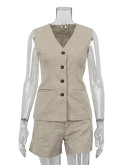Neutral colour co-ord set with lace-up detail and pockets- mannequin