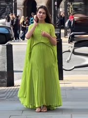 Back view of chic lime green backless summer dress
