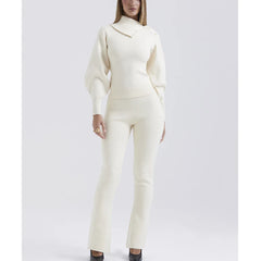 Polo neck long sleeve sweater with ankle-length pants