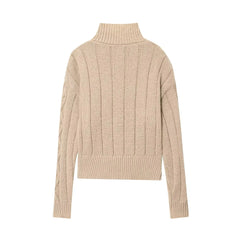 Chunky autumn cable knit jumper with zip collar for women
