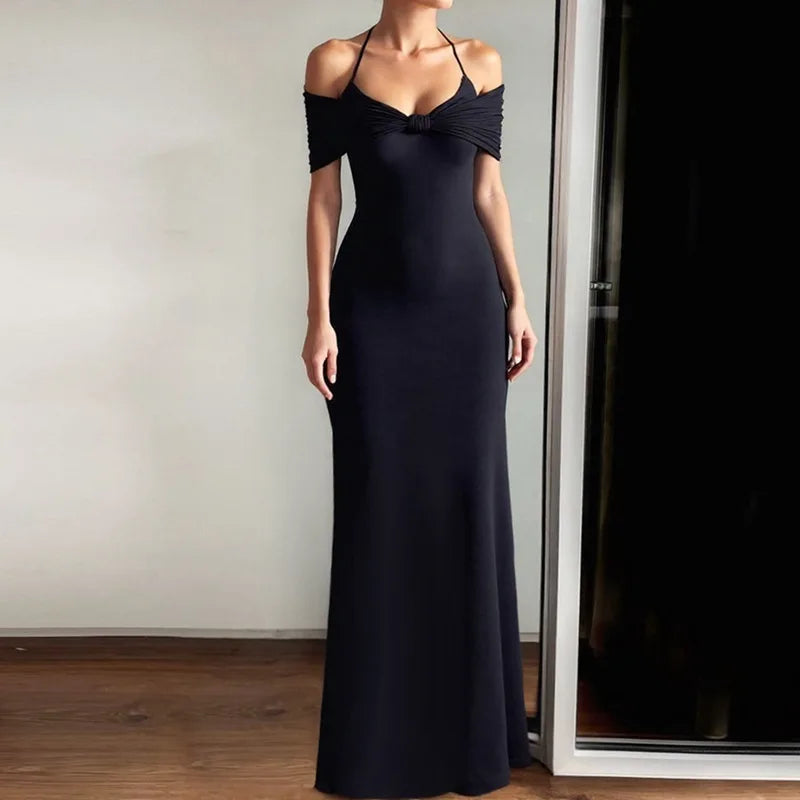 Classic black evening gown for weddings, art events, and special celebrations