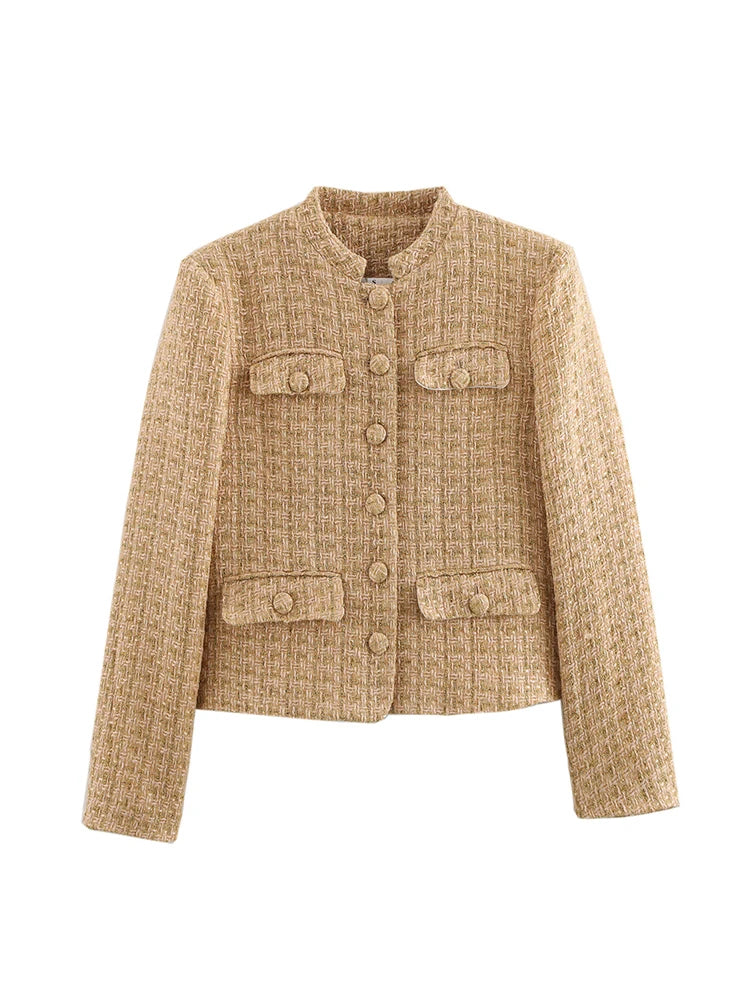 Classic neutral jacket with pocket detail for timeless wardrobe layering