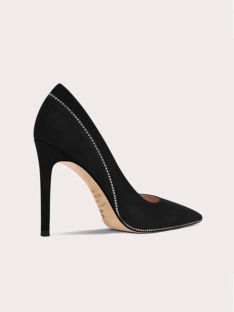 Classic pointed toe black heels for women designed for office and parties