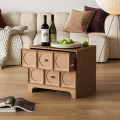 “Close-up of black nightstand with smooth finish and storage doors”

