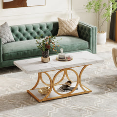 close-up of faux marble surface and open lower panel shelf

