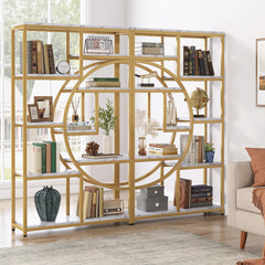 close-up of wood grain shelf and black iron frame on Tribesigns bookshelf
