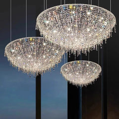Cluster crystal basket chandelier set for a grand living space