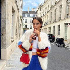 Oversized autumn winter chunky stripe cardigan casual style

