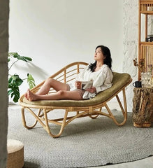 Cozy rattan chaise chair with backrest and cushion