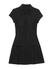 Above knee white dress with playful pleated skirt