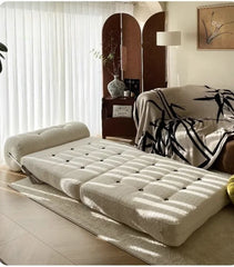 minimalist bedroom with compact Nordic foldable sofa chair
