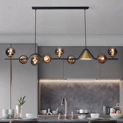 Contemporary LED bar light with six globes in a living area