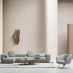 Contemporary leather L-shaped sofa with wood frame