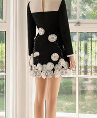 Contrast collar a-line floral mini party dress for autumn celebrations