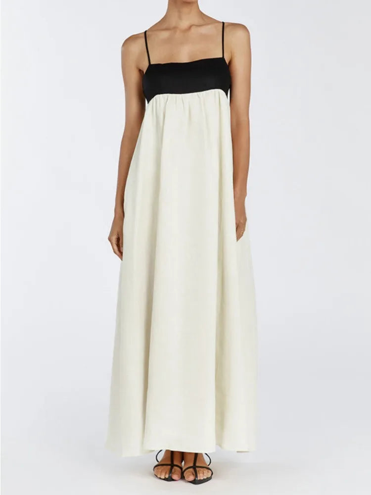 Black and white contrast maxi dress with open back