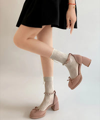 Coquette aesthetic women’s pumps with thick heel