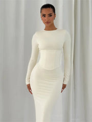 Close-up focusing on the corset-style waist panel and clean seam detailing through the midsection.