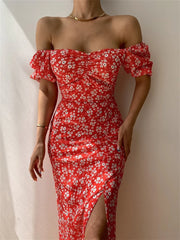 Summer floral off-shoulder dress for vacation wear
