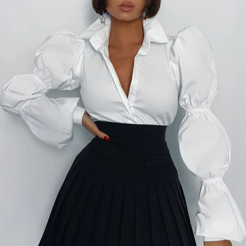 Cotton puff sleeve blouse for workwear and formal occasions