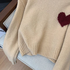Cotton blend beige heart pullover for junior cozy outfits

