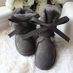 Close-up of wool lined handmade winter boots