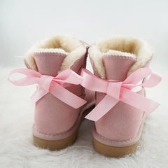 Cow suede winter boots with plush lining