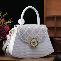 White alligator texture cowhide handbag