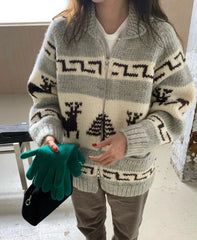 Cozy forest animal print sweater for casual cabin looks