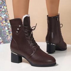 Stylish warm ankle boots with side zipper and lace-up front