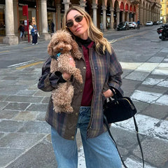 Cozy zip-up plaid jacket layered for heritage-inspired autumn outings