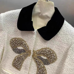 Embellished tweed winter jacket with turn-down collar