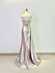 Pleated satin skirt with high side slit