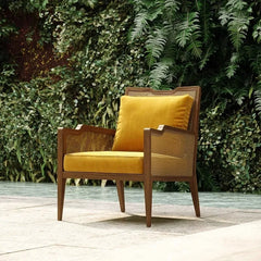 Contemporary wooden rattan dining chair with armrests