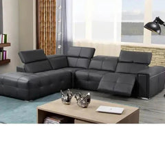 European style reclining sofa upholstered in leather finish