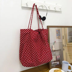 Playful retro polka dot bag for college and everyday use