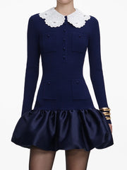 Mini dress featuring a crisp turn-down collar and clean silhouette