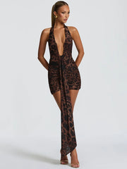 Deep neck leopard party dress styled for club and event looks