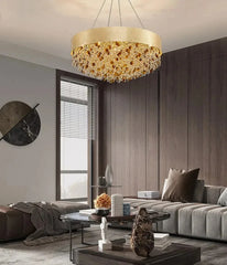 Designer crystal ring chandelier as a statement dining ceiling fixture
