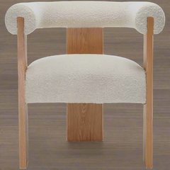 Contemporary dining chair in cream with natural wood legs